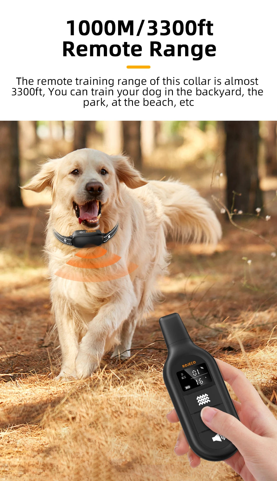ROJECO Rechargeable Waterproof Dog Training Collar - Smarsty