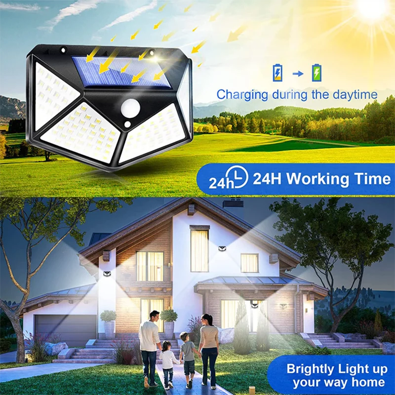 100 LED Solar Powered Motion Sensor Wall Light - Smarsty