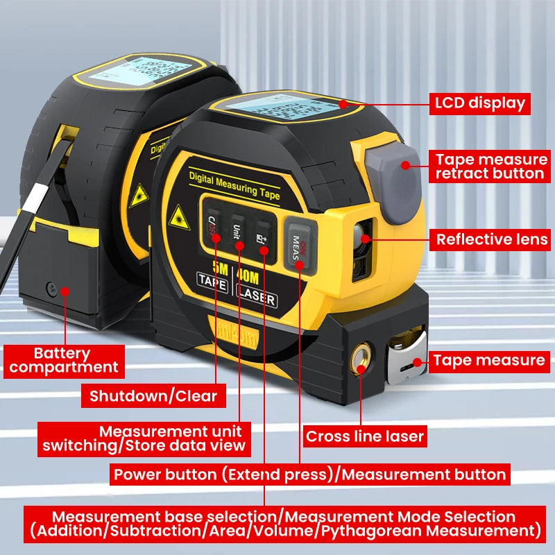 High Precision 3 In 1 Laser Tape Measure - Smarsty