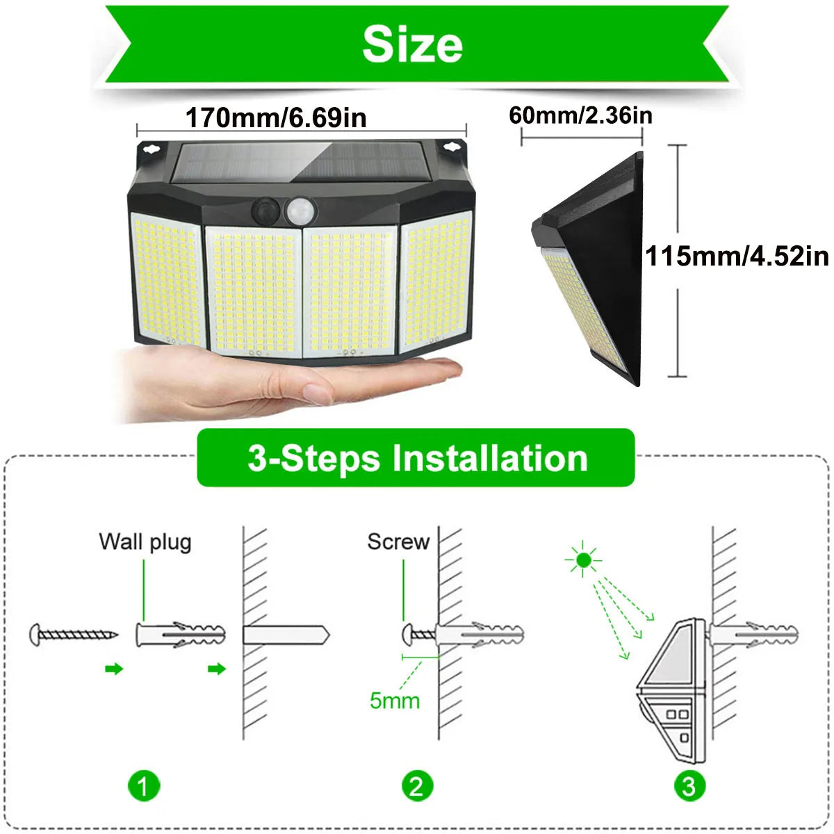 3 Modes Waterproof Solar Motion Sensor Lights - Smarsty