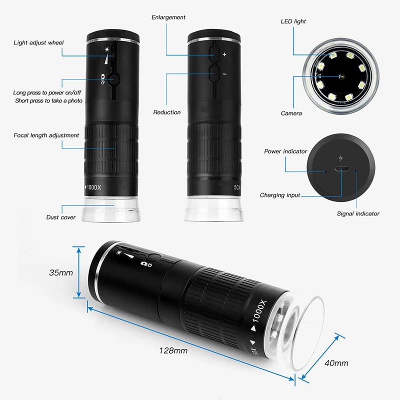 Wireless Digital Microscope 50X-1000X Portable Magnification - Smarsty
