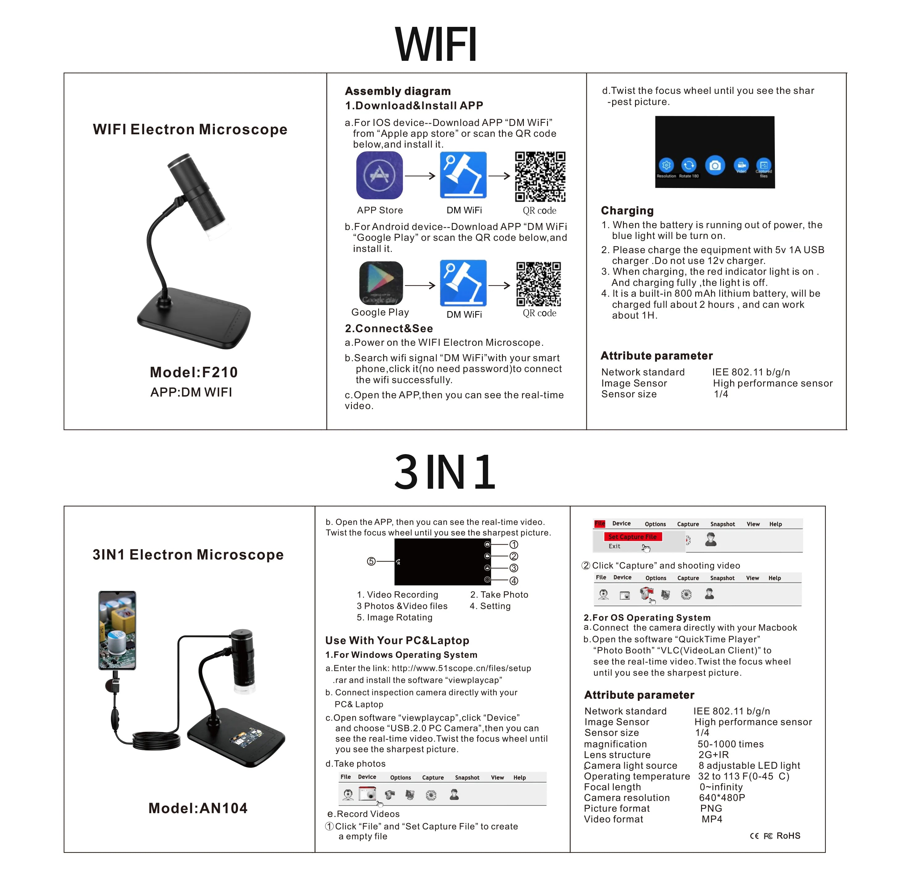 Wireless Digital Microscope 50X-1000X Portable Magnification - Smarsty