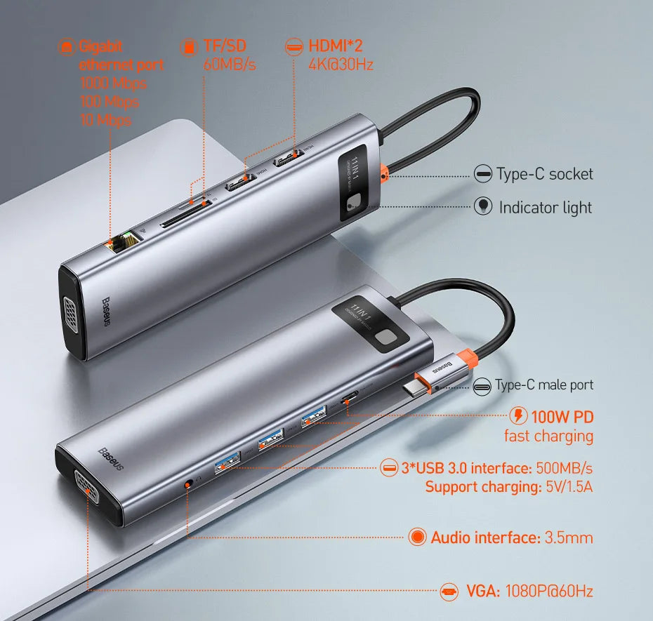 11-in-1 USB-C Hub – All-in-One Dock for MacBook Pro/Air - Smarsty