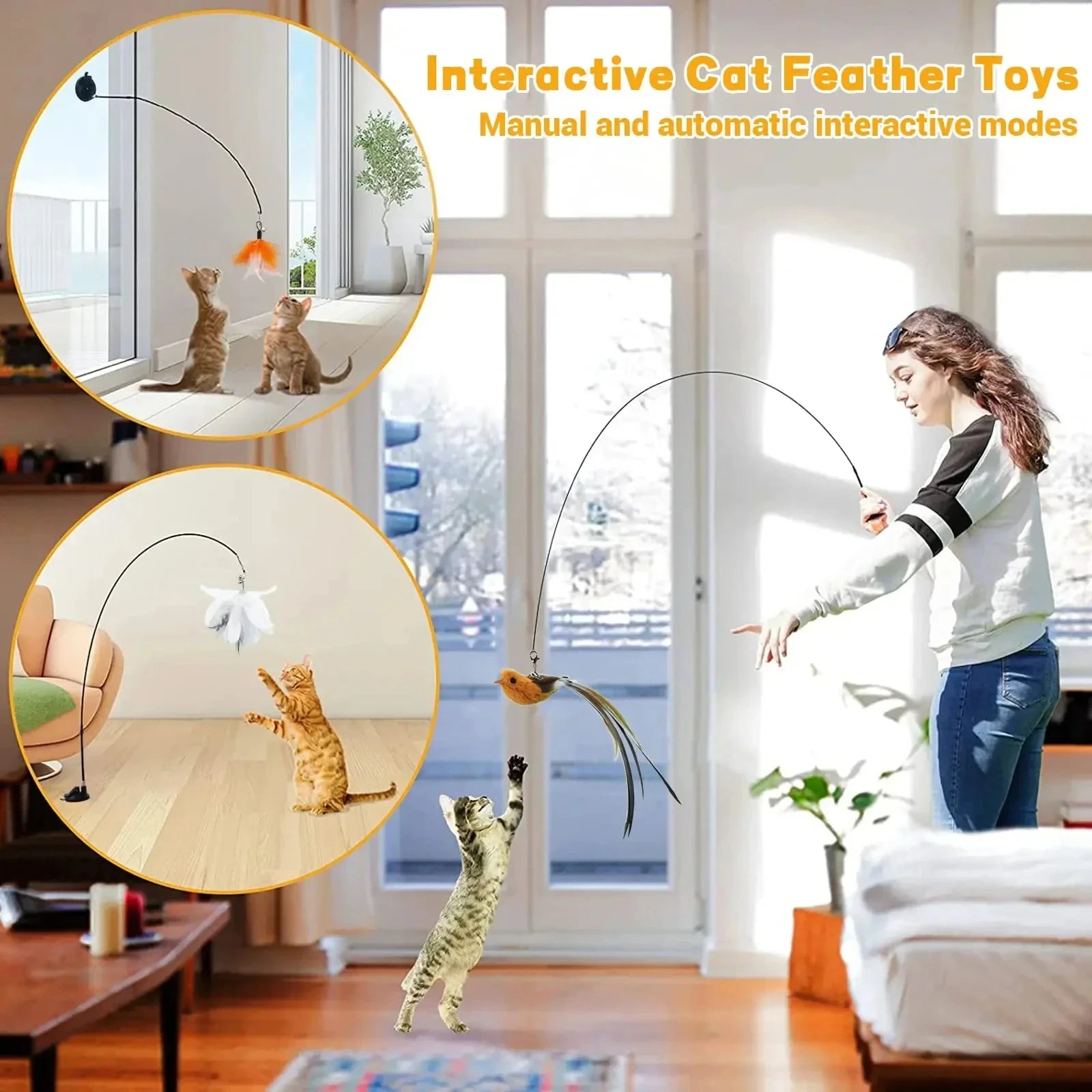 Upgraded Feather Cat Teasing Stick for Interactive Play - Smarsty