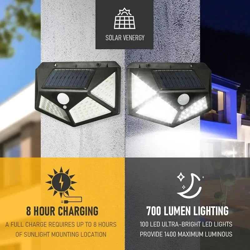 100 LED Solar Wall Lamp with Motion Sensor Waterproof Outdoor Light - Smarsty