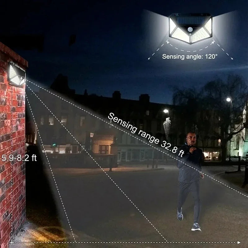 100 LED Solar Wall Lamp with Motion Sensor Waterproof Outdoor Light - Smarsty