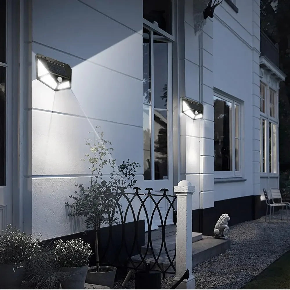 100 LED Solar Wall Lamp with Motion Sensor Waterproof Outdoor Light - Smarsty