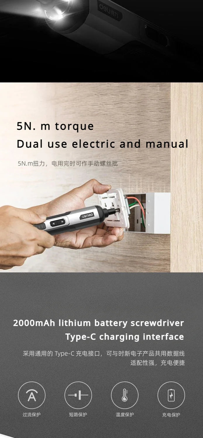 Deli Mini Electric Screwdriver Tool Set with Lithium Battery - Smarsty