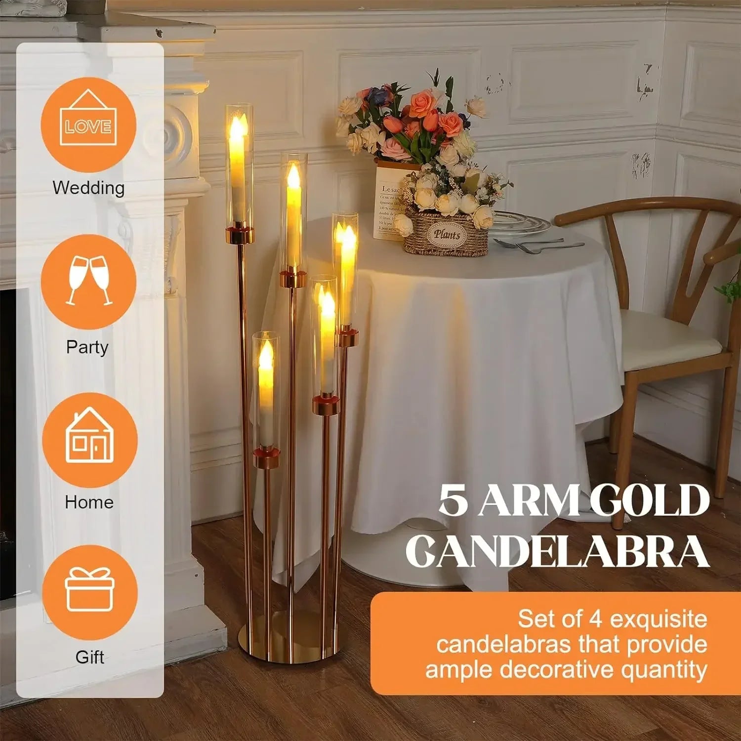 Gold Floor Candelabra 5 Arm Tall Candle Holder - Smarsty