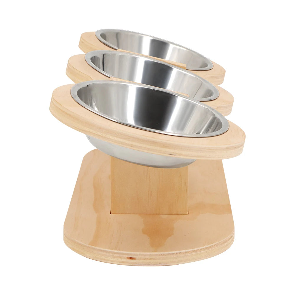 Tilted Raised Cat Feeder with Three Stainless Steel Bowls - Smarsty