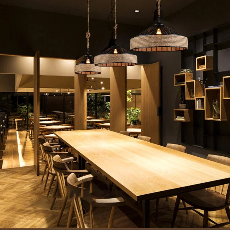 Classical Hemp Rope Pendant Light for Retro Dining Room - Smarsty