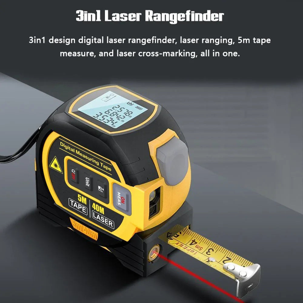 3 in 1 Laser Rangefinder with LCD Display and Tape Measure - Smarsty