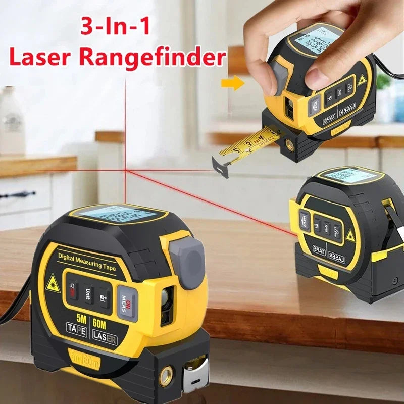 3 in 1 Laser Rangefinder with LCD Display and Tape Measure - Smarsty