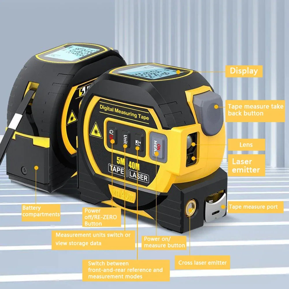 3 in 1 Laser Rangefinder with LCD Display and Tape Measure - Smarsty