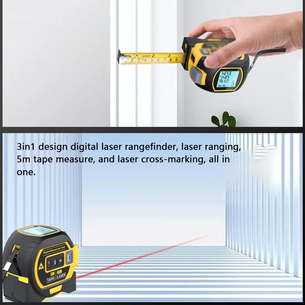 3 in 1 Laser Rangefinder with LCD Display and Tape Measure - Smarsty