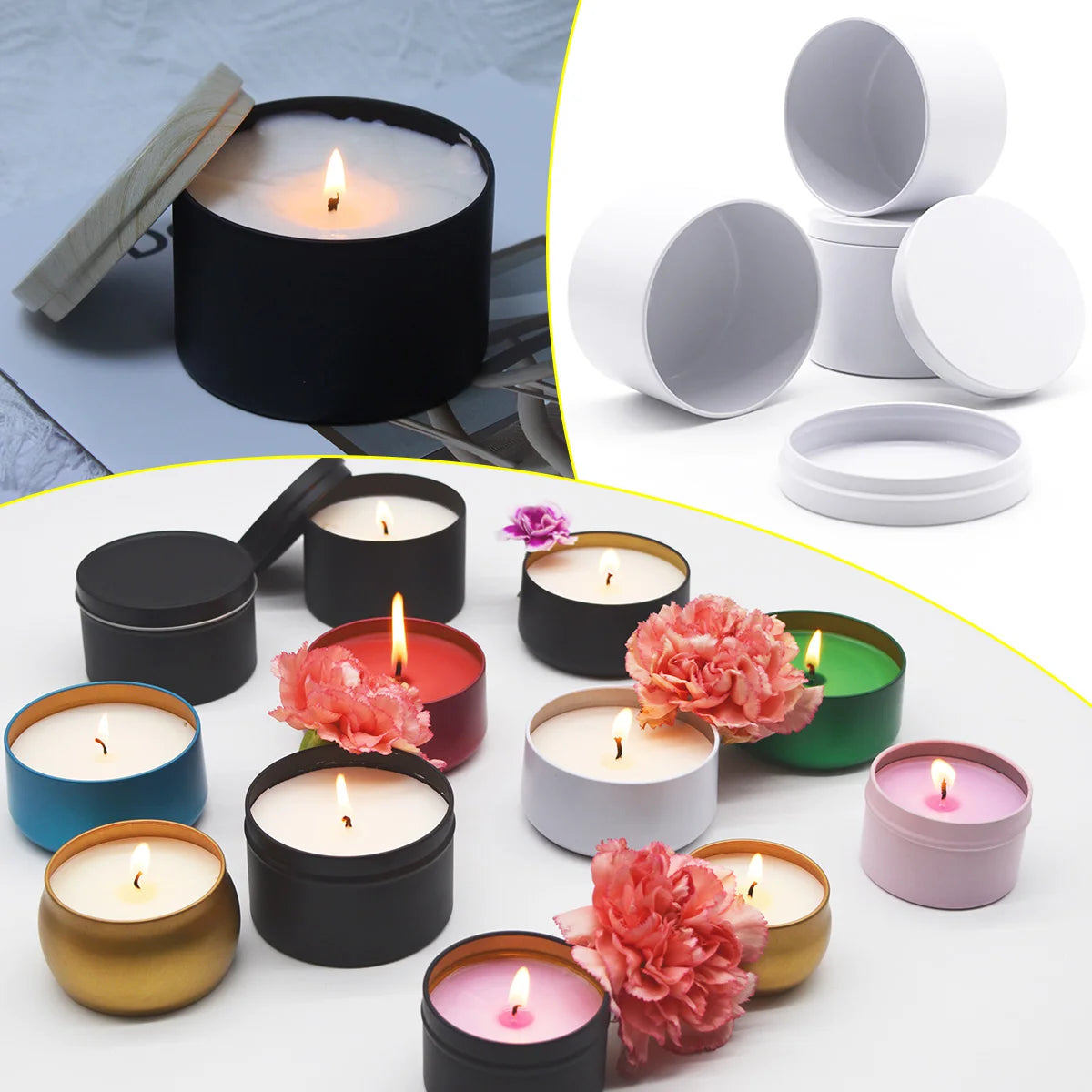 12 Pack 4 Ounce Black Candle Tins for Making - Smarsty