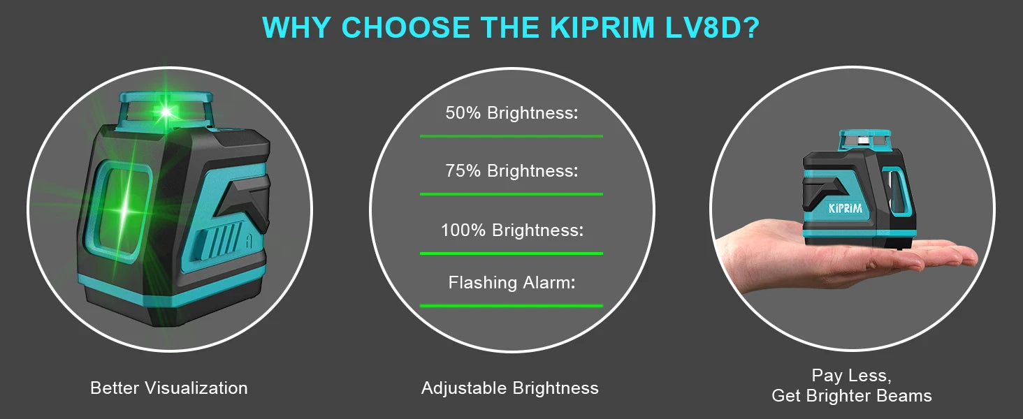 Kiprim 5 Line Laser Level Tool with Green Light - Smarsty