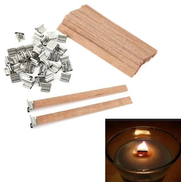 Wooden Candle Wicks with Base Holder for DIY Crafts - Smarsty