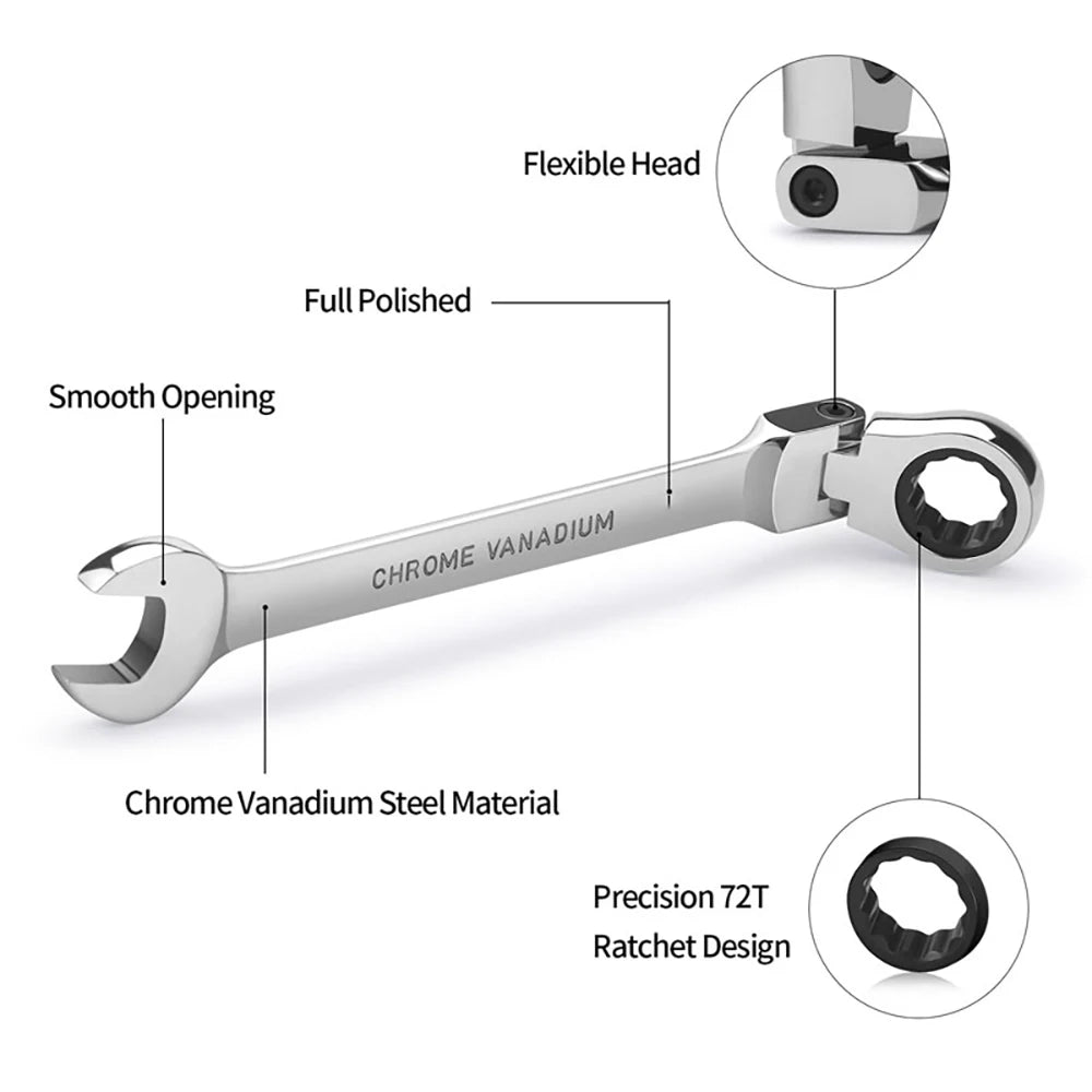 72-Tooth Ratchet Wrench with Flexible Head Design - Smarsty