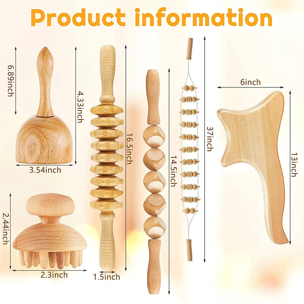 6 In 1 Wooden Massage Tool Set for Lymphatic Drainage - Smarsty