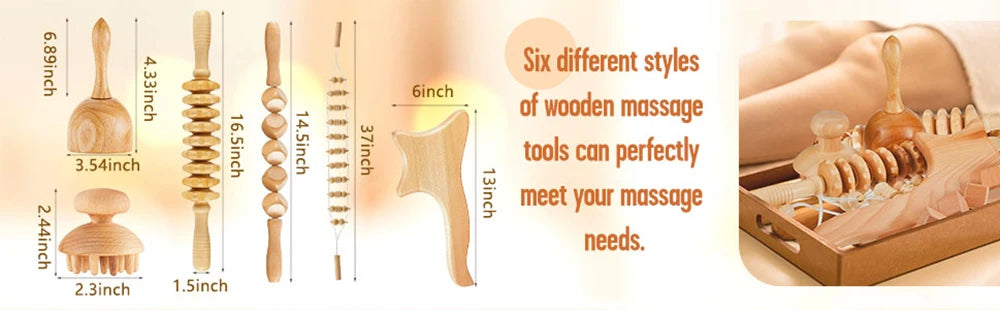 6 In 1 Wooden Massage Tool Set for Lymphatic Drainage - Smarsty