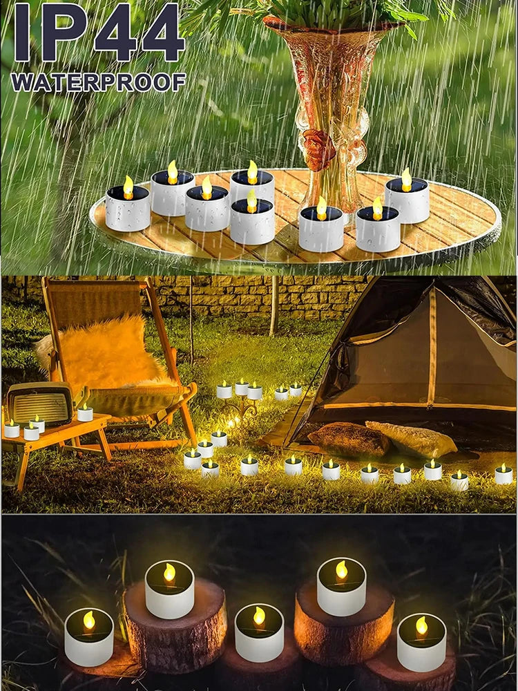 Solar Tea Light LED Candles Waterproof Rechargeable For Outdoor Decor - Smarsty