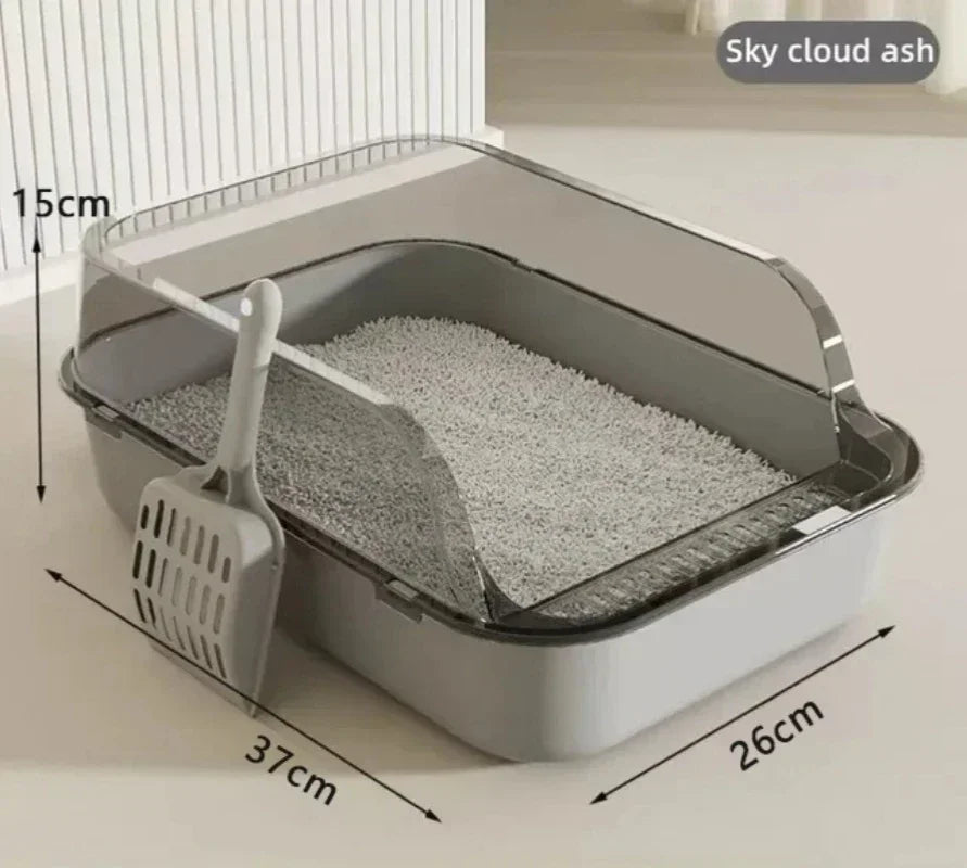 Semi-Enclosed Splashproof Kitty Litter Box for Easy Cleaning - Smarsty
