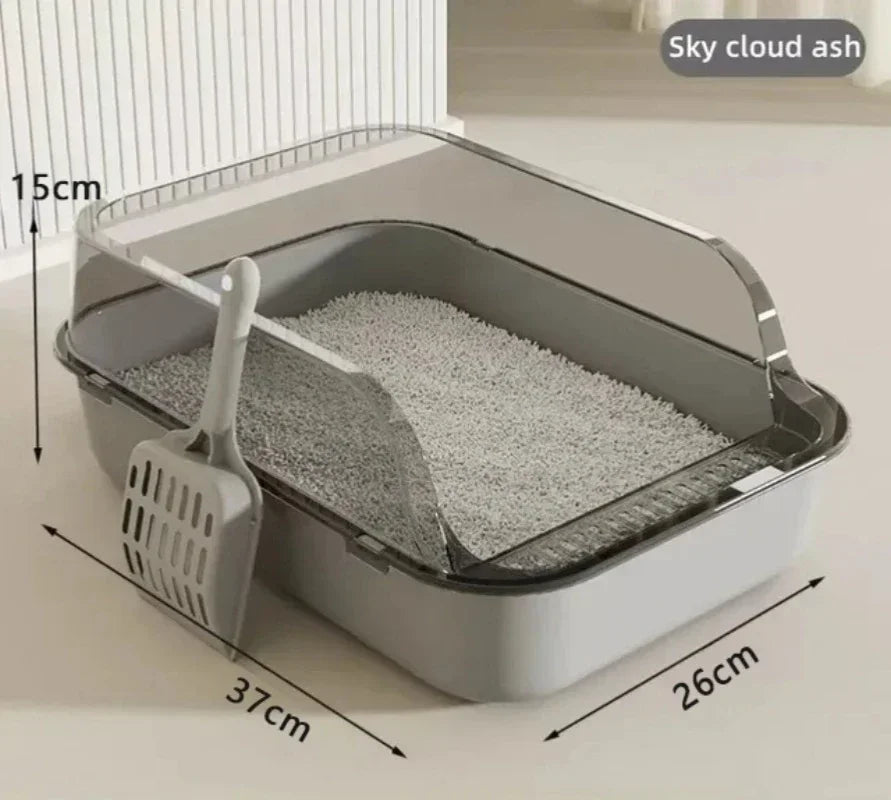 Semi-Enclosed Splashproof Kitty Litter Box for Easy Cleaning - Smarsty