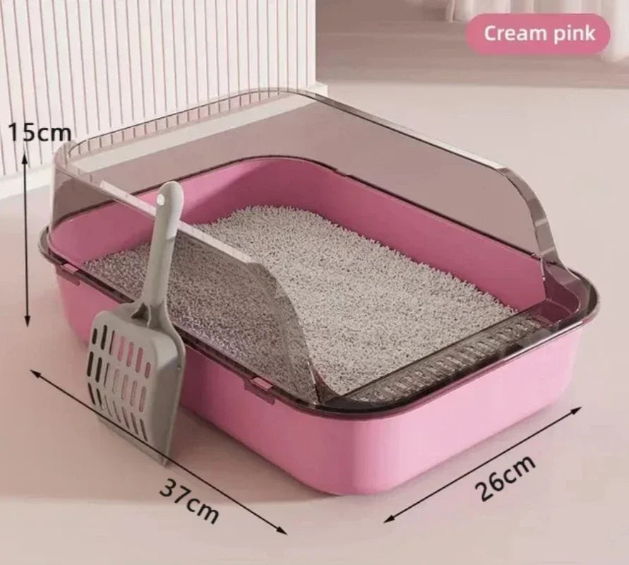 Semi-Enclosed Splashproof Kitty Litter Box for Easy Cleaning - Smarsty