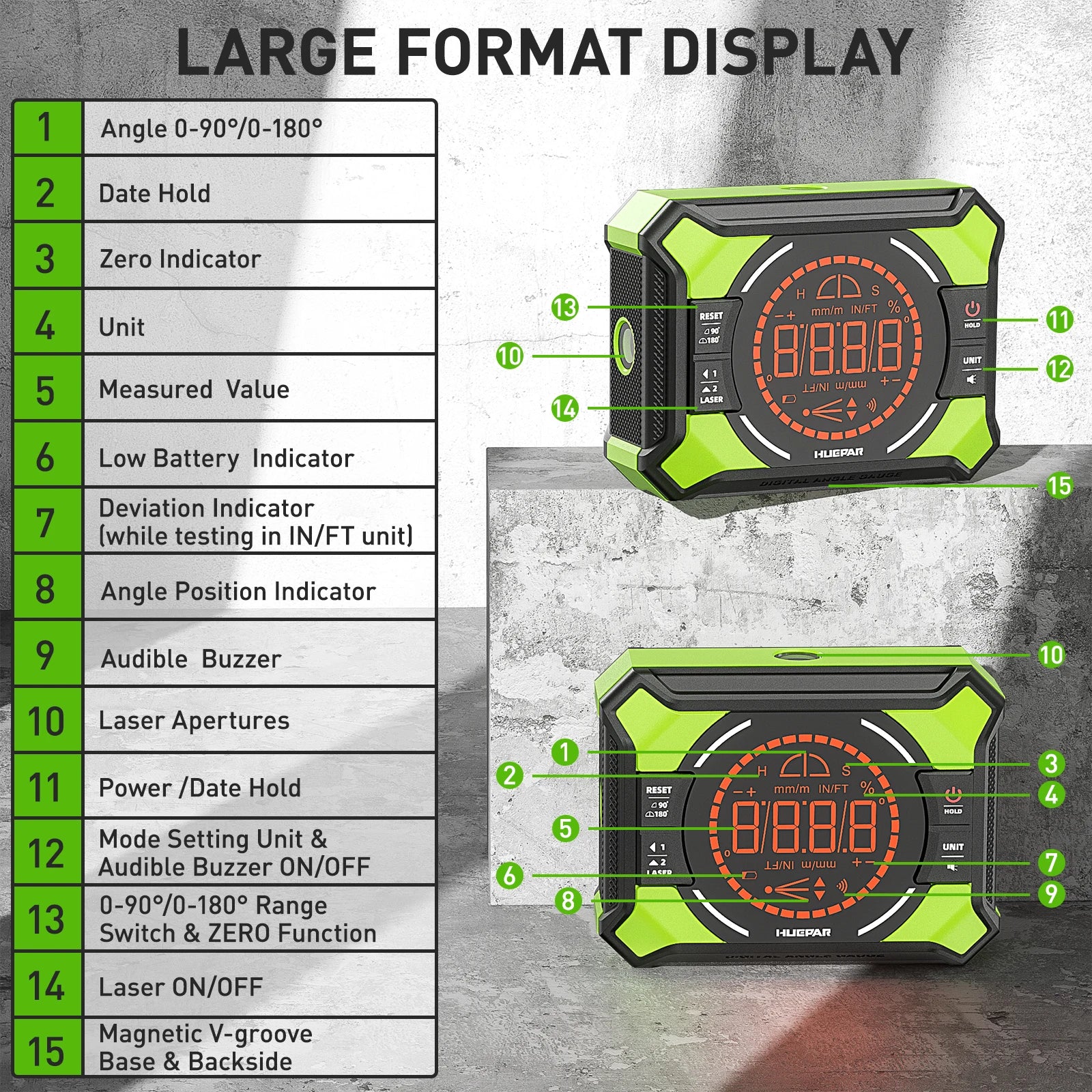 Huepar Digital Laser Angle Gauge with LCD Display - Smarsty