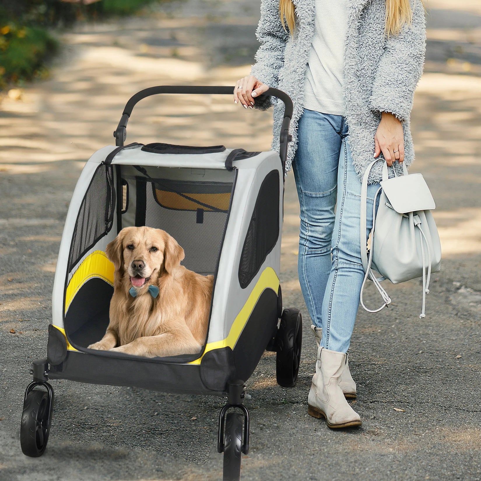 Portable Dog Stroller for Large Dogs with Breathable Carrier - Smarsty