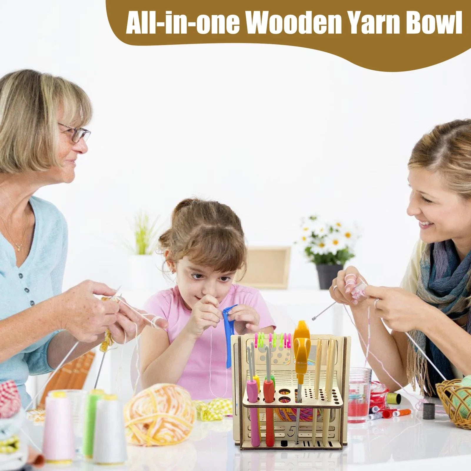 All-in-One Wooden Yarn Bowl for Crochet Storage - Smarsty