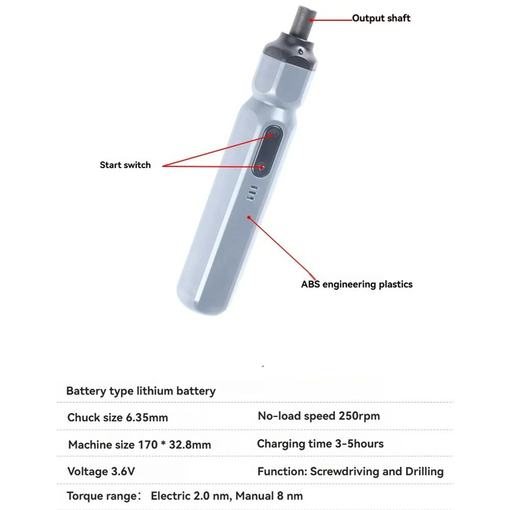 Mini Cordless Electric Screwdriver with Rechargeable Battery - Smarsty