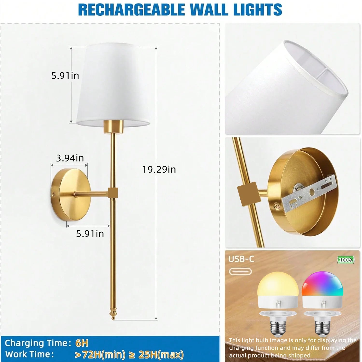 Rechargeable Wireless Dimmable Wall Lamp with Remote Control - Smarsty