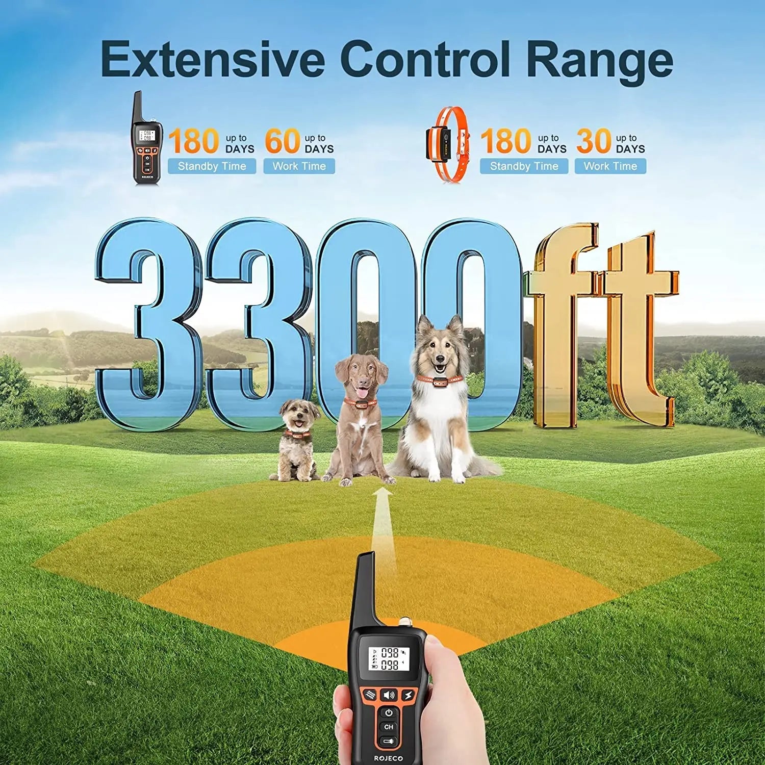 ROJECO 1000 Meter Electric Dog Training Collar Rechargeable Control - Smarsty