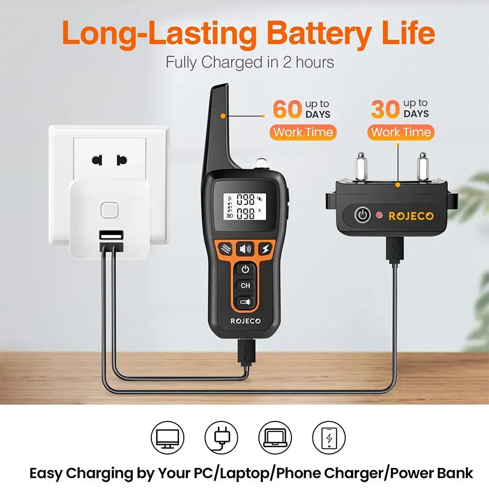 ROJECO 1000 Meter Electric Dog Training Collar Rechargeable Control - Smarsty