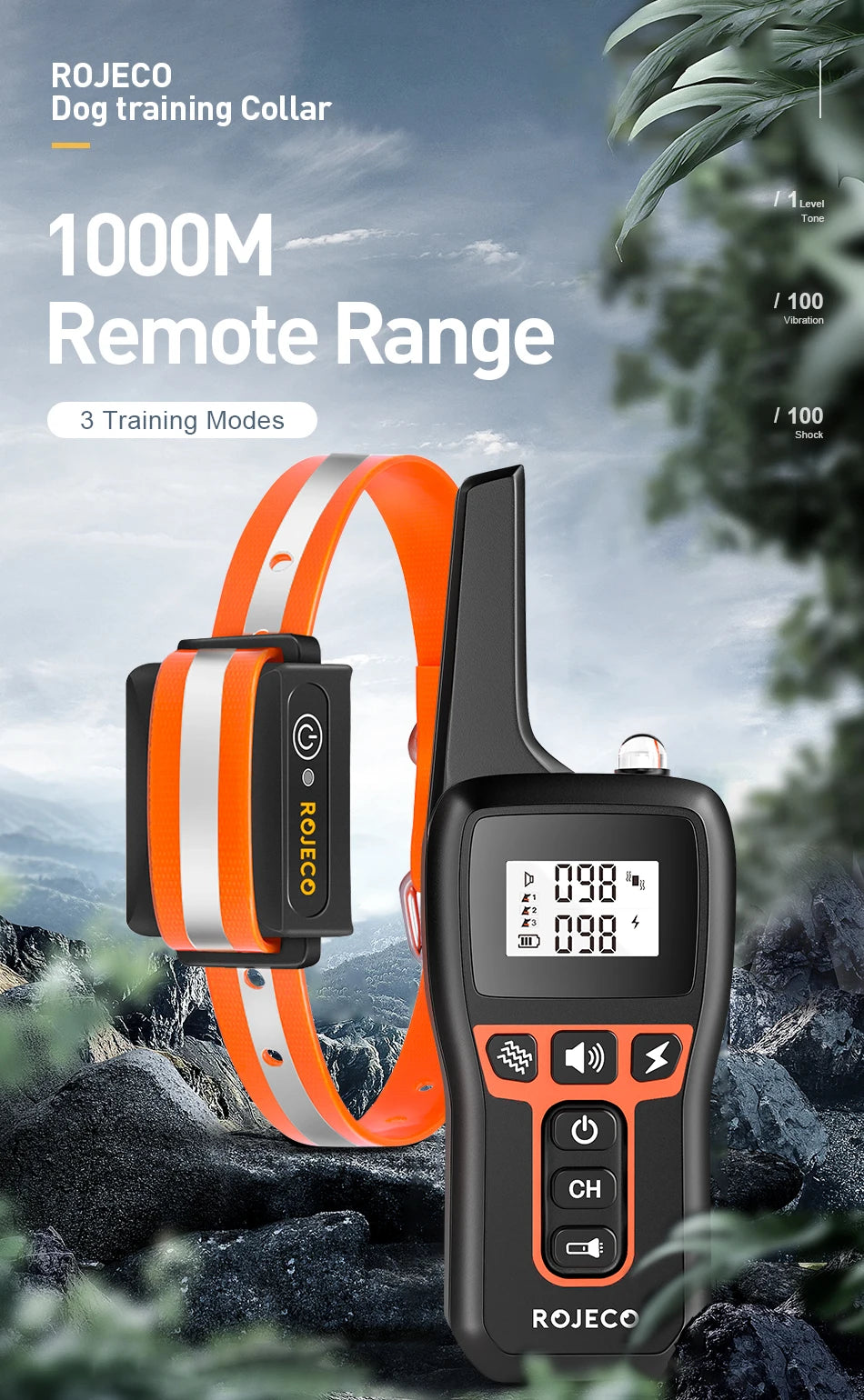 ROJECO 1000 Meter Electric Dog Training Collar Rechargeable Control - Smarsty