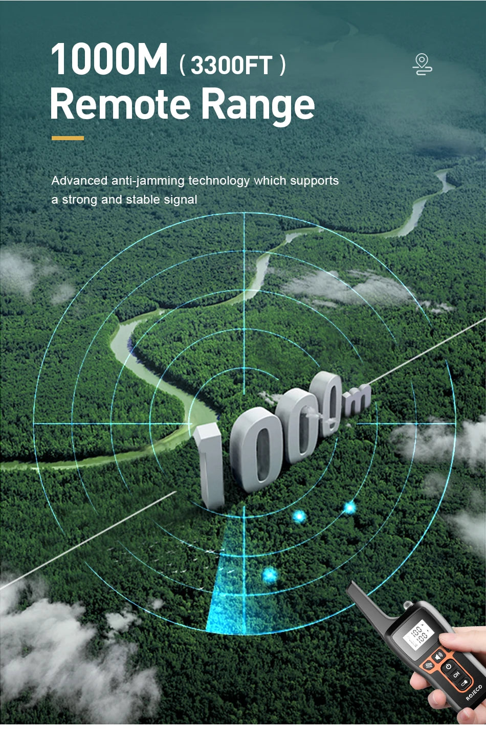 ROJECO 1000 Meter Electric Dog Training Collar Rechargeable Control - Smarsty