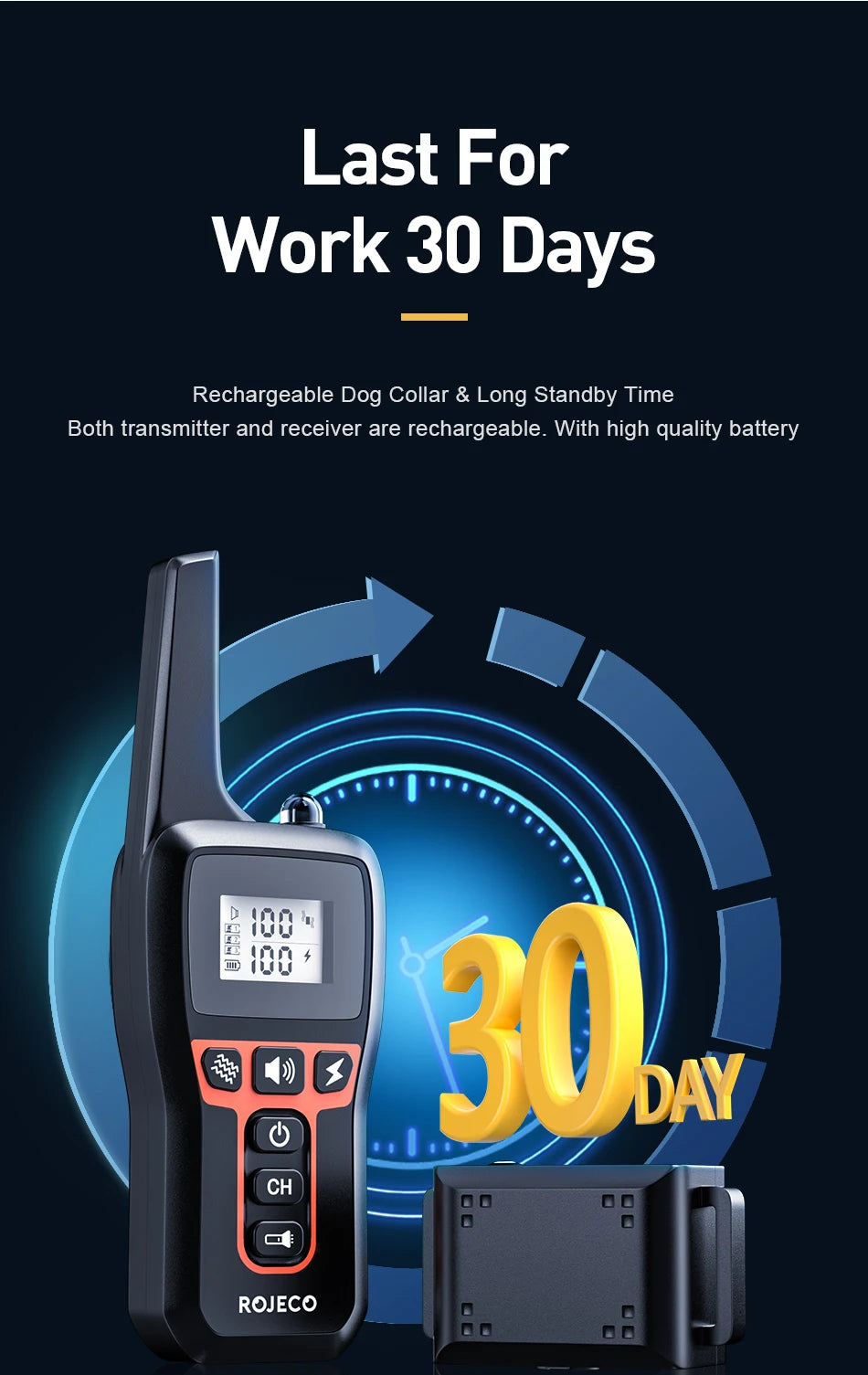 ROJECO 1000 Meter Electric Dog Training Collar Rechargeable Control - Smarsty