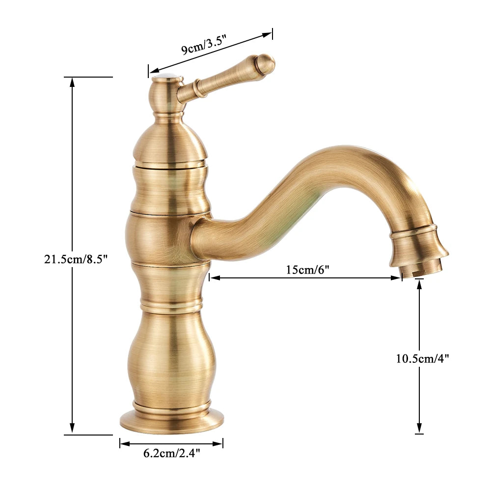 Antique Brass Deck Mounted Sink Faucet with Hot and Cold Water - Smarsty