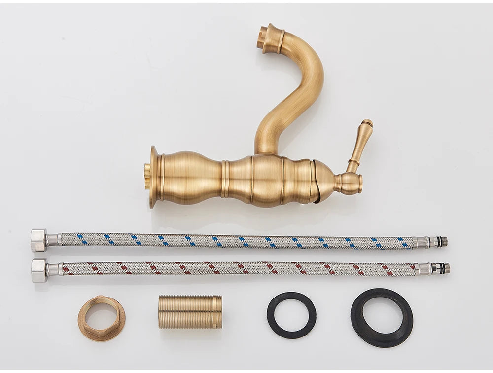 Antique Brass Deck Mounted Sink Faucet with Hot and Cold Water - Smarsty