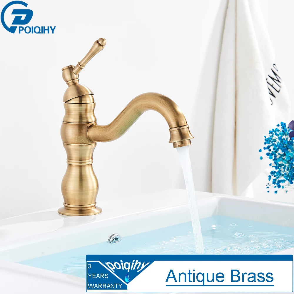 Antique Brass Deck Mounted Sink Faucet with Hot and Cold Water - Smarsty
