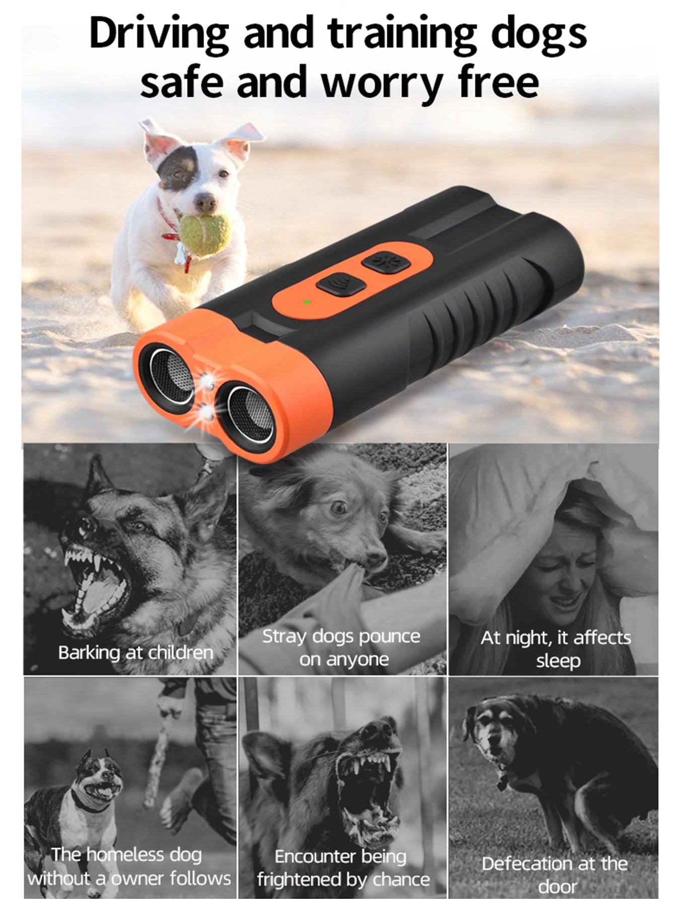 Dual Head Ultrasonic Dog Repeller with LED Flashlight - Smarsty