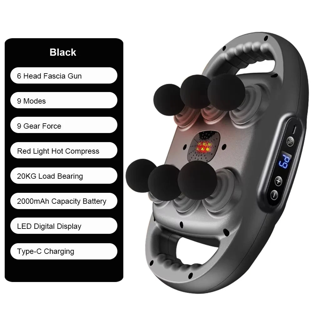 High Frequency Fascia Gun Muscle Massager with Six Heads - Smarsty