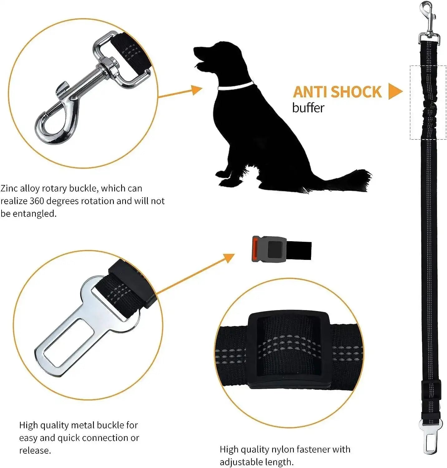 High Grade Adjustable Dog Car Safety Belt with Reflective Line - Smarsty
