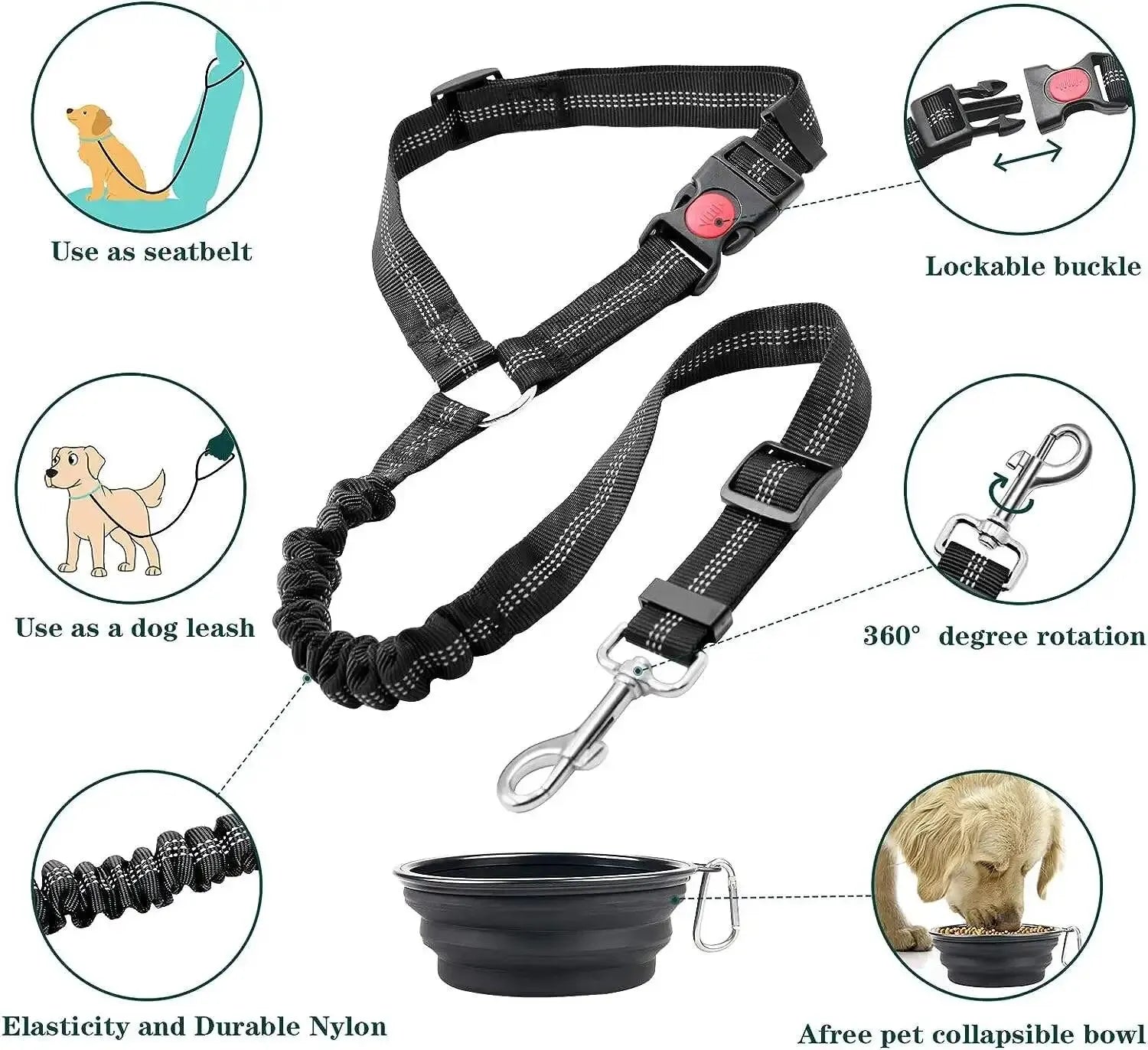 High Grade Adjustable Dog Car Safety Belt with Reflective Line - Smarsty