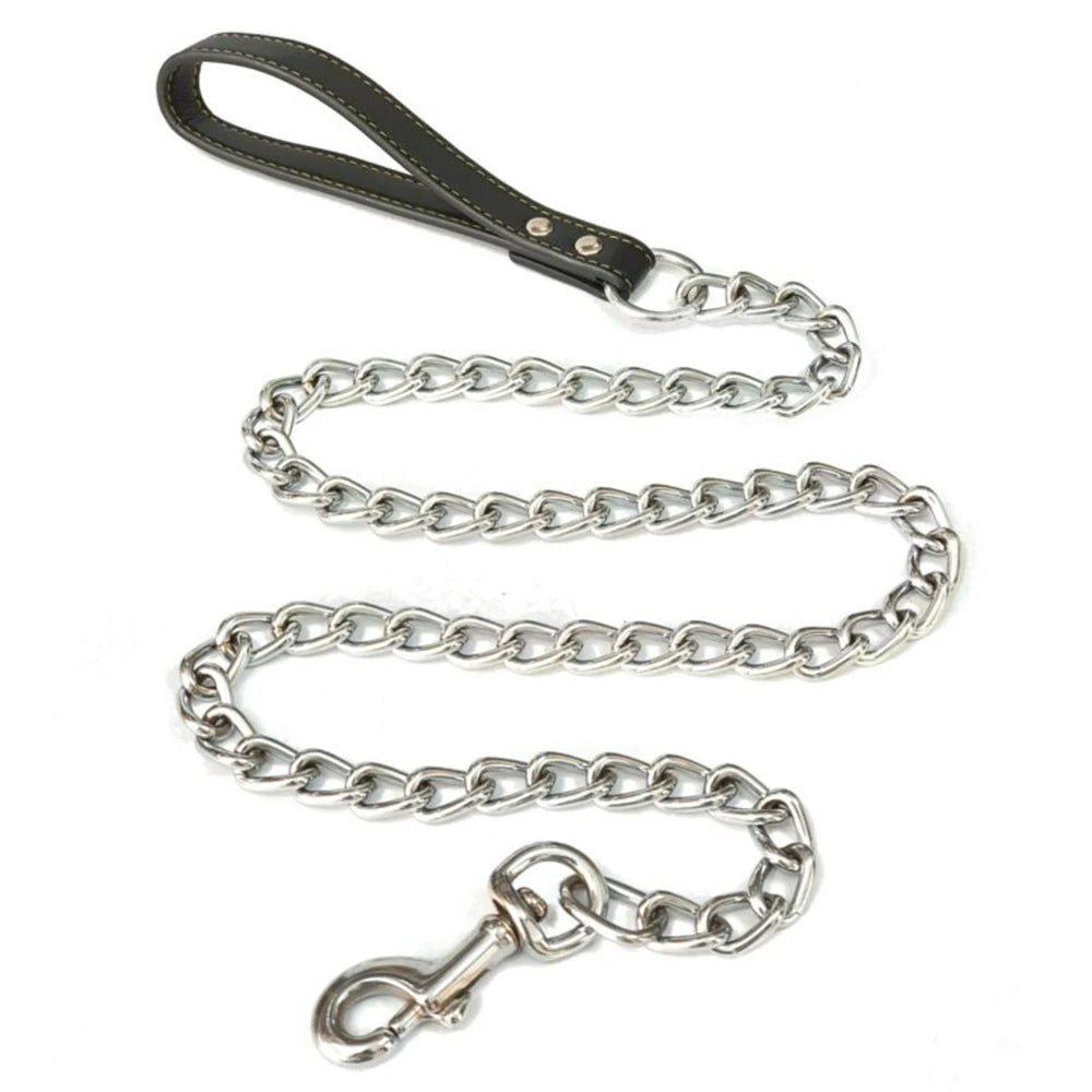 Metal Chain Dog Lead With Durable Leather Handle - Smarsty