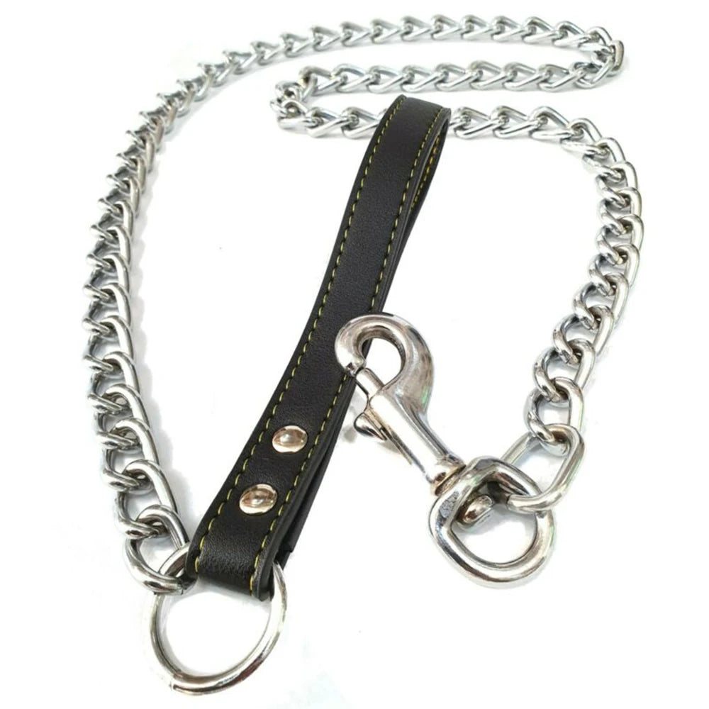 Metal Chain Dog Lead With Durable Leather Handle - Smarsty