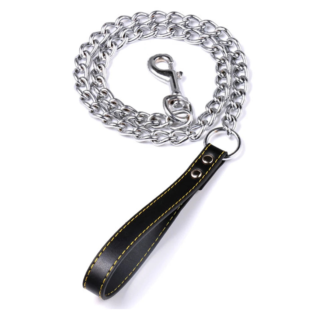Metal Chain Dog Lead With Durable Leather Handle - Smarsty