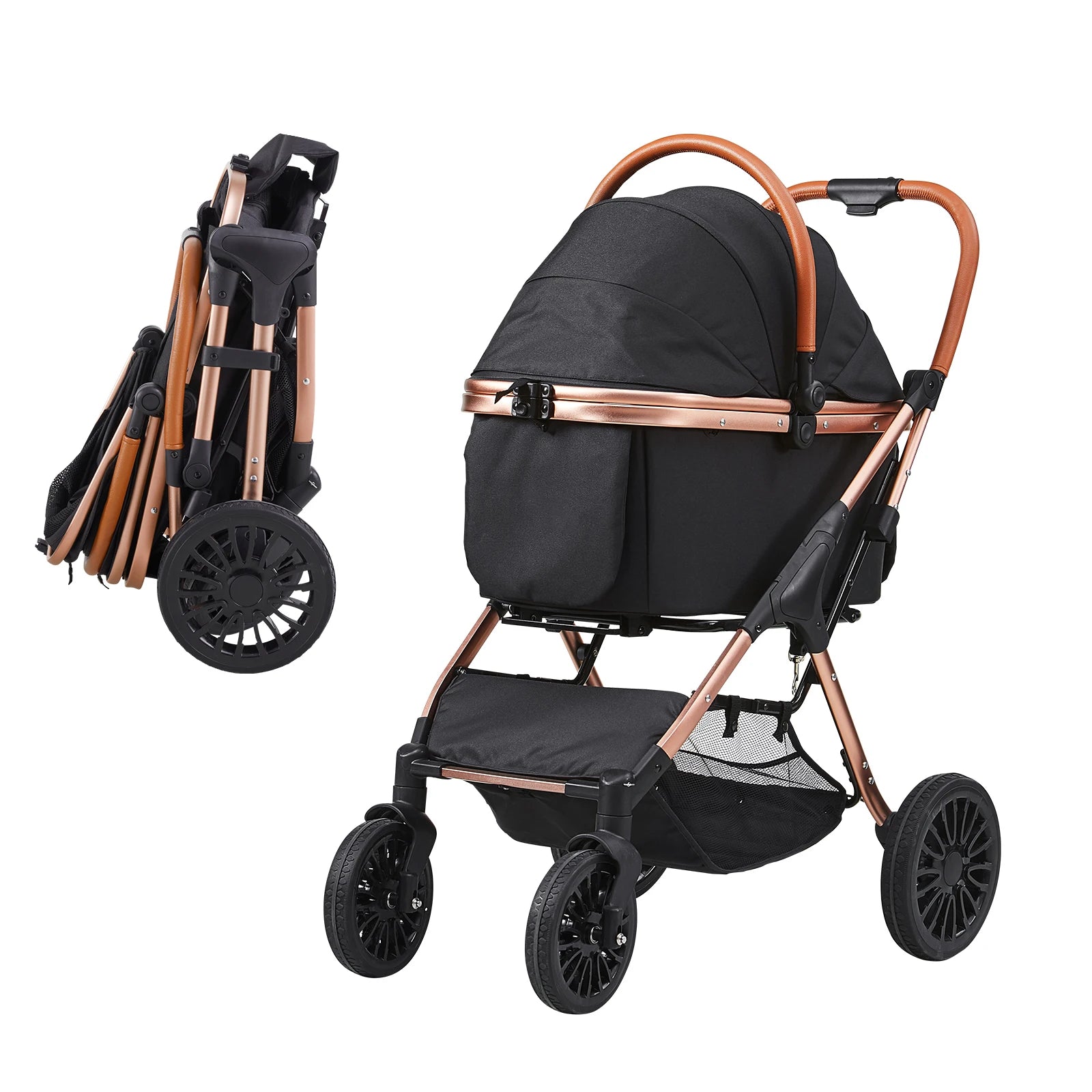 Foldable Dog Stroller with Brakes and Storage Basket - Smarsty